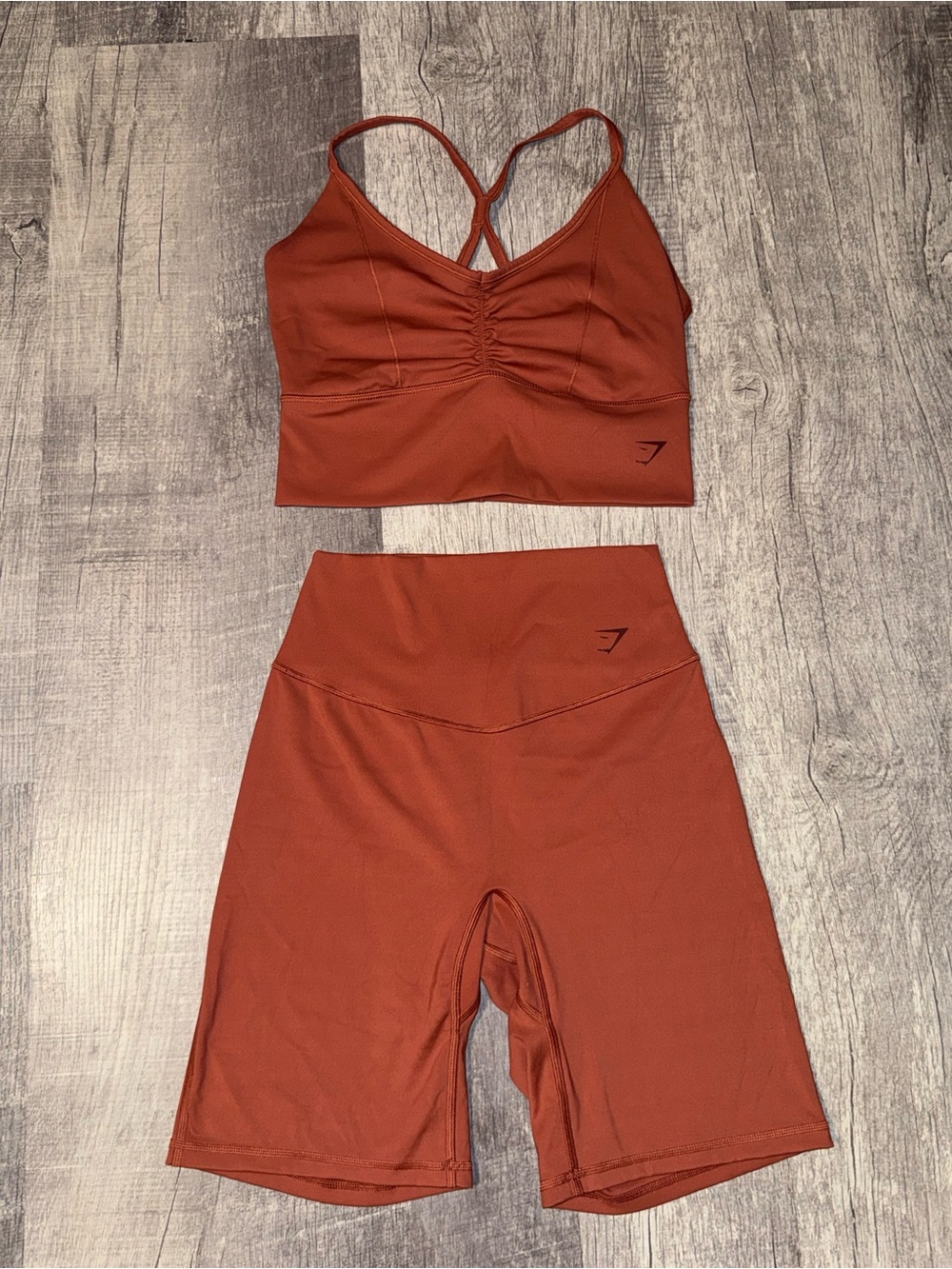 Gymshark Ruched Longline Sports Bra & Biker Shorts Activewear Set – Size Small
